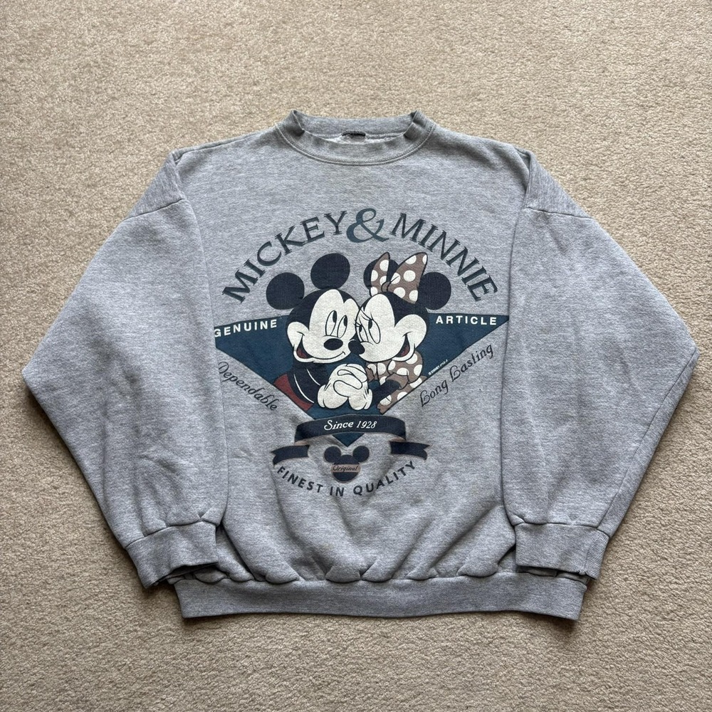 Vtg Disney Mickey Minnie Sweatshirt 90s Mens Large Gray Crewneck Graphic Cartoon